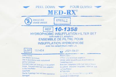 CHS 10-1358 Med-Rx Hydrophobic Insufflation Filter Set (x)